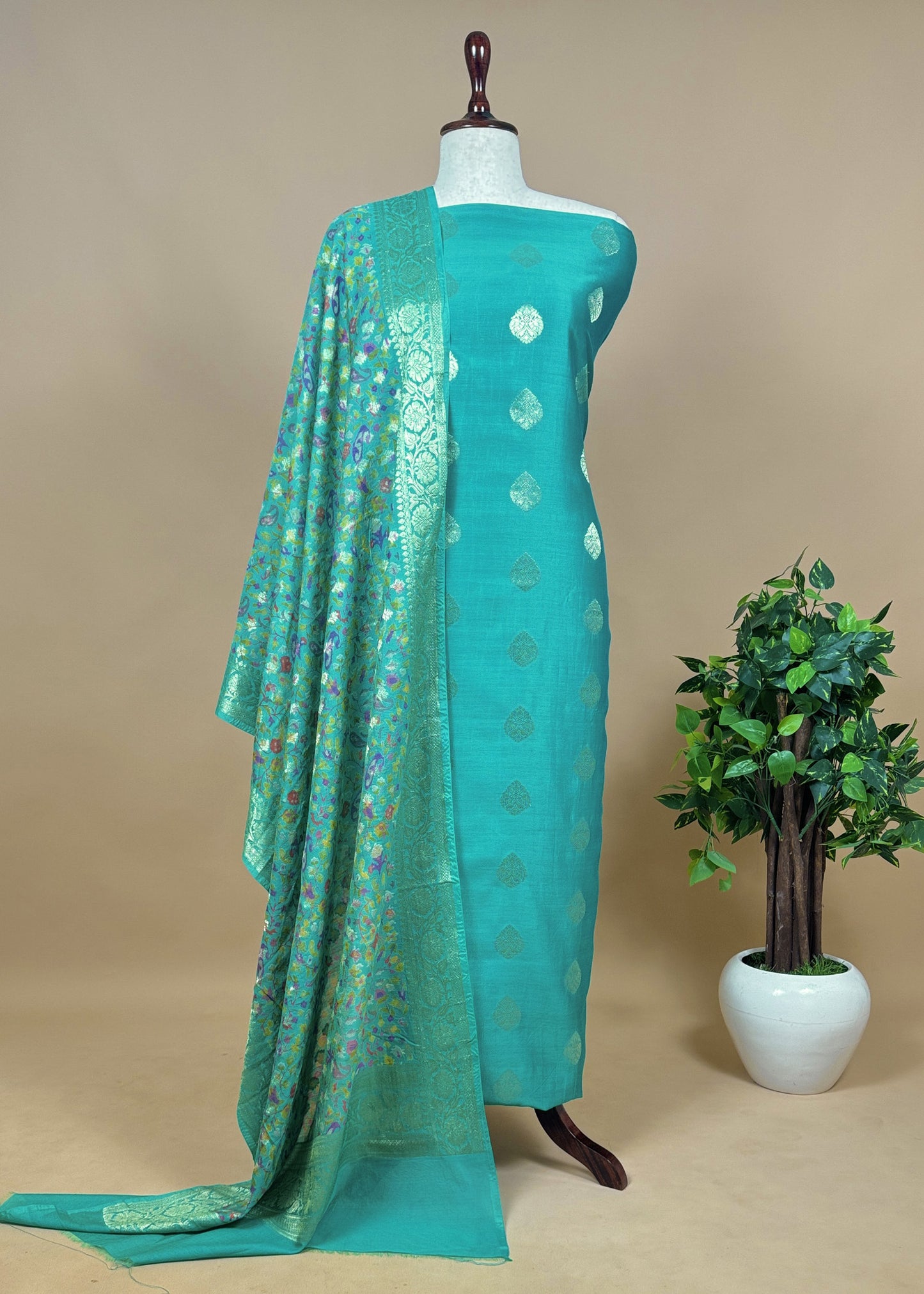 Purple Banarasi Suit With Kalamkari Dupatta