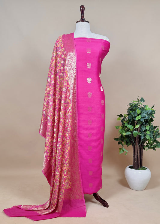 Pink Banarasi Suit With Kalamkari Dupatta