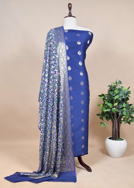 Purple Blue Banarasi Suit With Kalamkari Dupatta