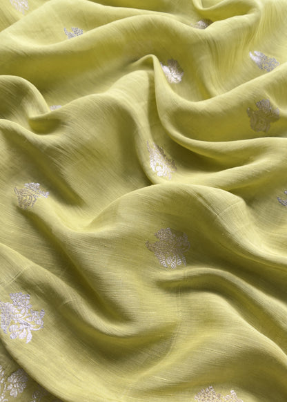 Handloom Green Linen Silk With Kadwa Weaves
