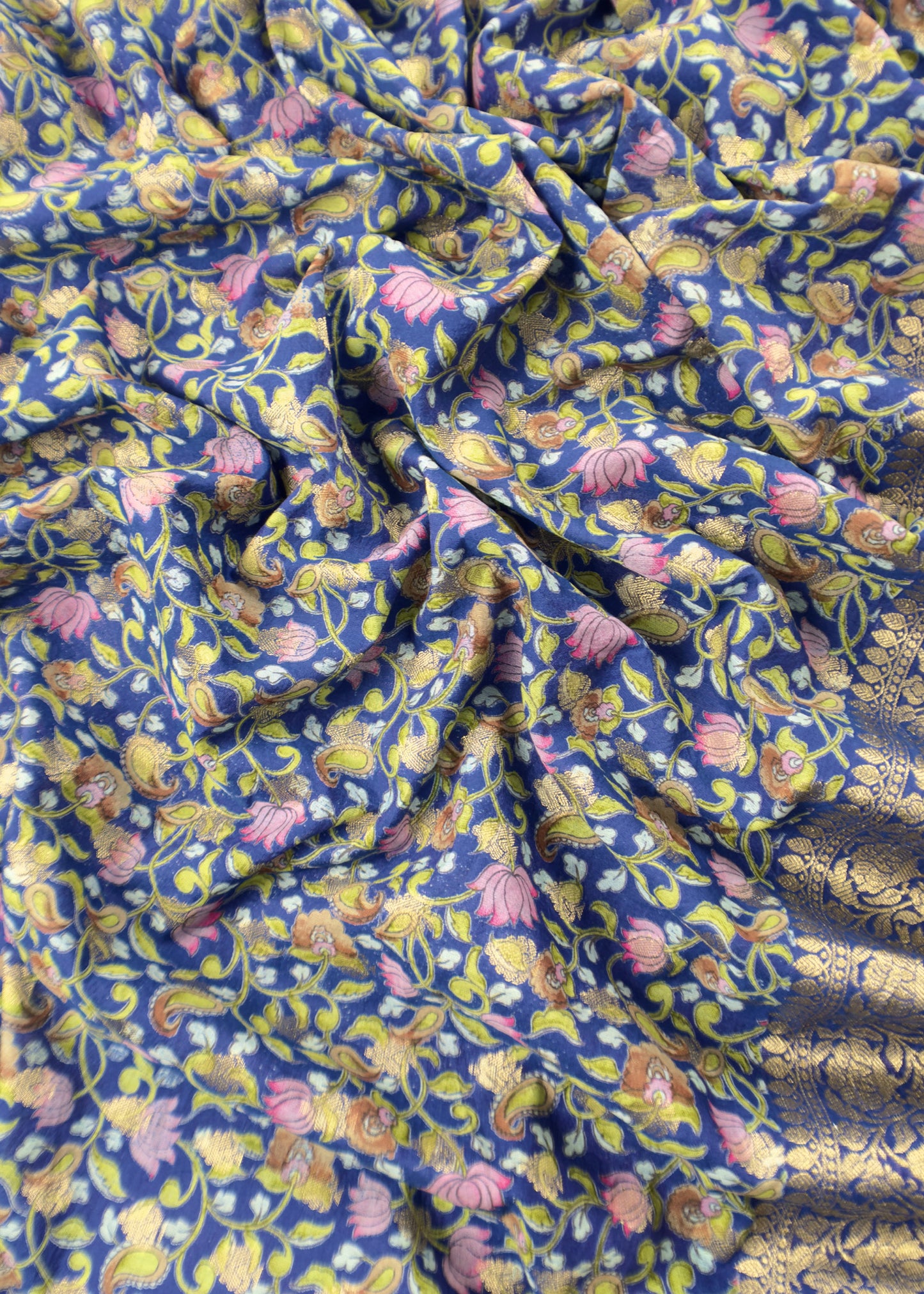 Purple Blue Banarasi Suit With Kalamkari Dupatta