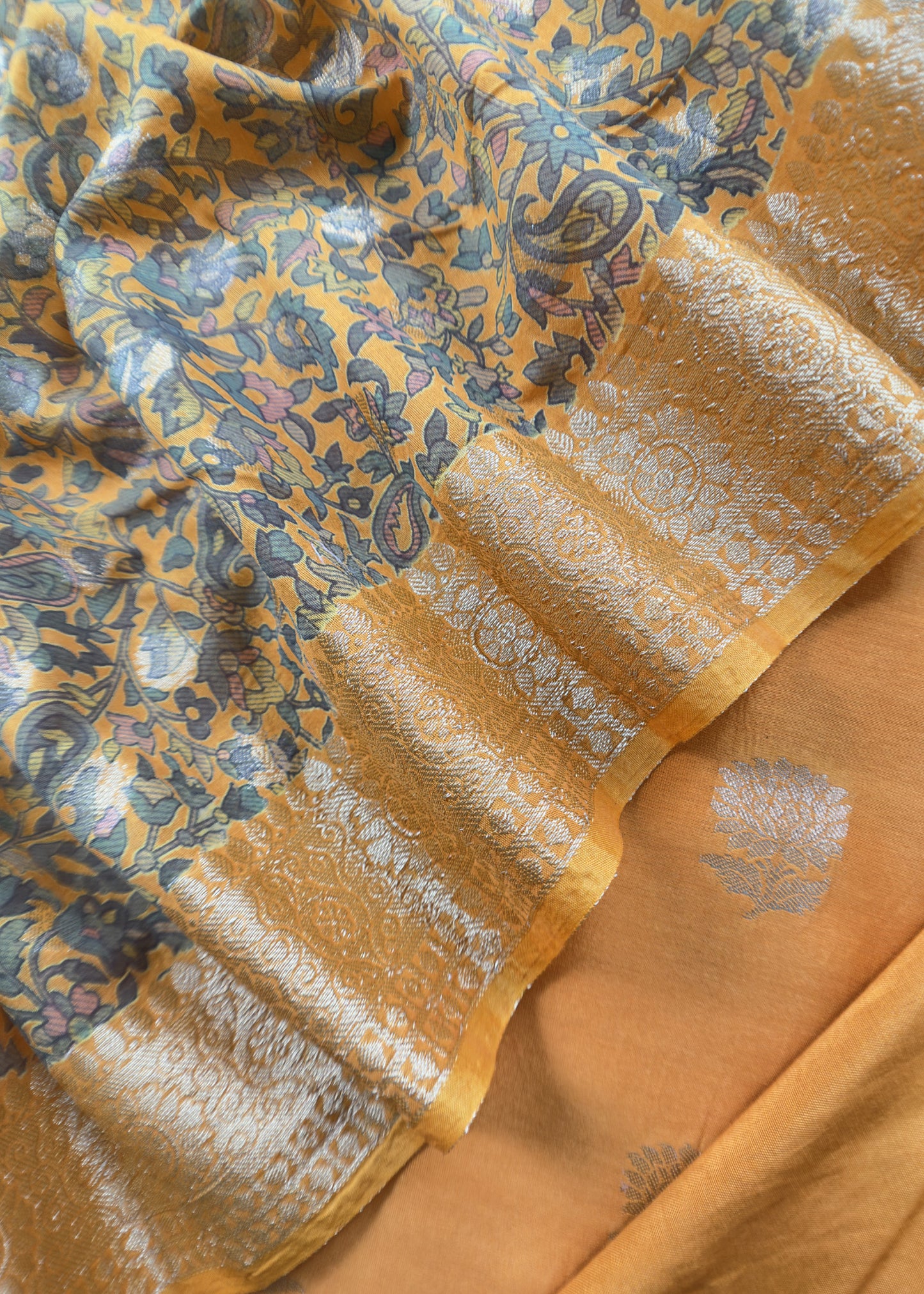 Orange Banarasi Suit With Kalamkari Dupatta