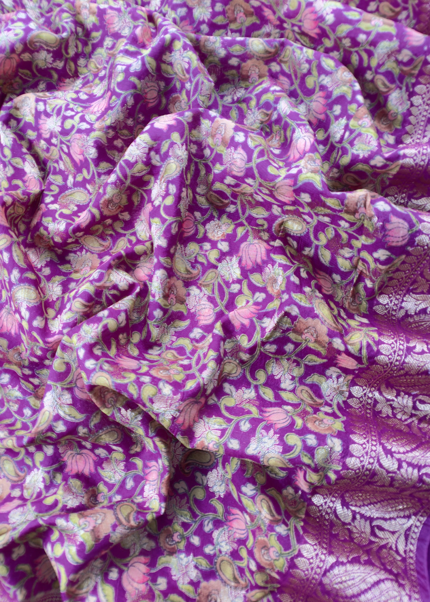 Purple Banarasi Suit With Kalamkari Dupatta