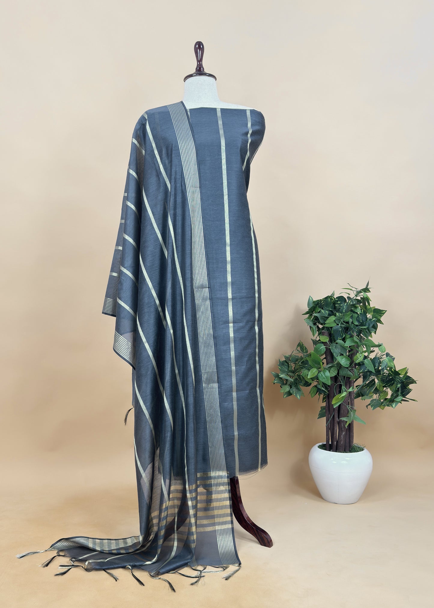 Pink Banarasi Chanderi Silk Suit With Zari Work