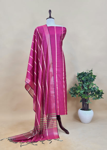 Grey Banarasi Chanderi Silk Suit With Zari Work