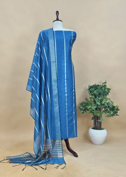 Grey Banarasi Chanderi Silk Suit With Zari Work
