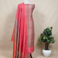 Indian Gajari Pure Maheshwari Silk Suit With Kantha Handwork