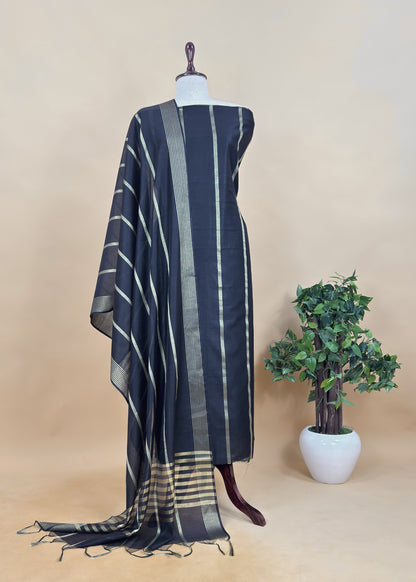 Grey Banarasi Chanderi Silk Suit With Zari Work