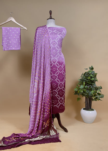 Heer Pink Pure Gajji Silk Bandhani Suit with Gold Lakdi Patta