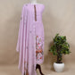 Powder Purple Linen Deer Suit Fabric With Kantha Hand Embroidery