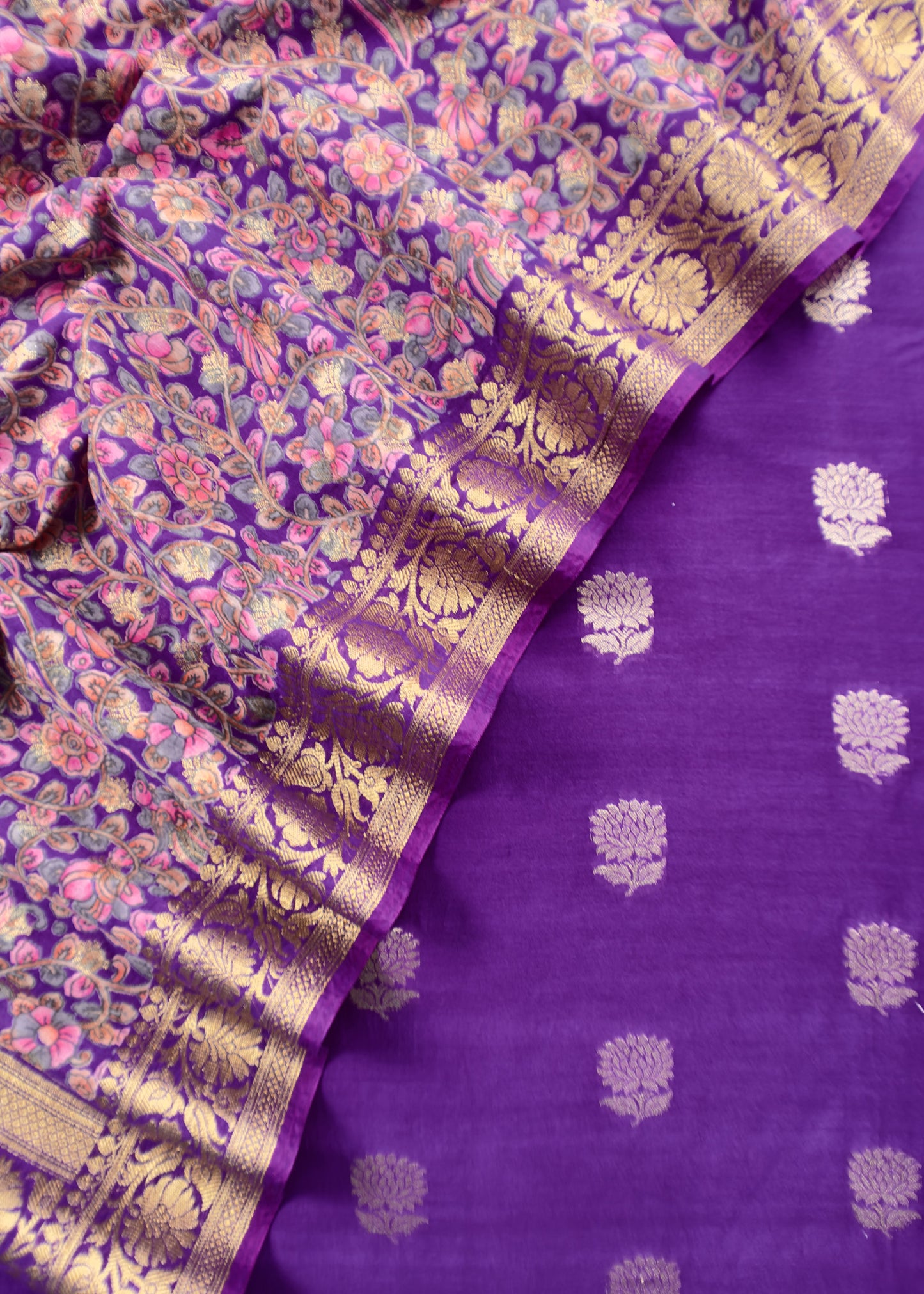 Purple Banarasi Suit With Kalamkari Dupatta