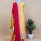 Yellow Red Luxe शादी त्योहार Handloom Brocade Silk Suit Fabric With Dori And Gotapatti Hand Work