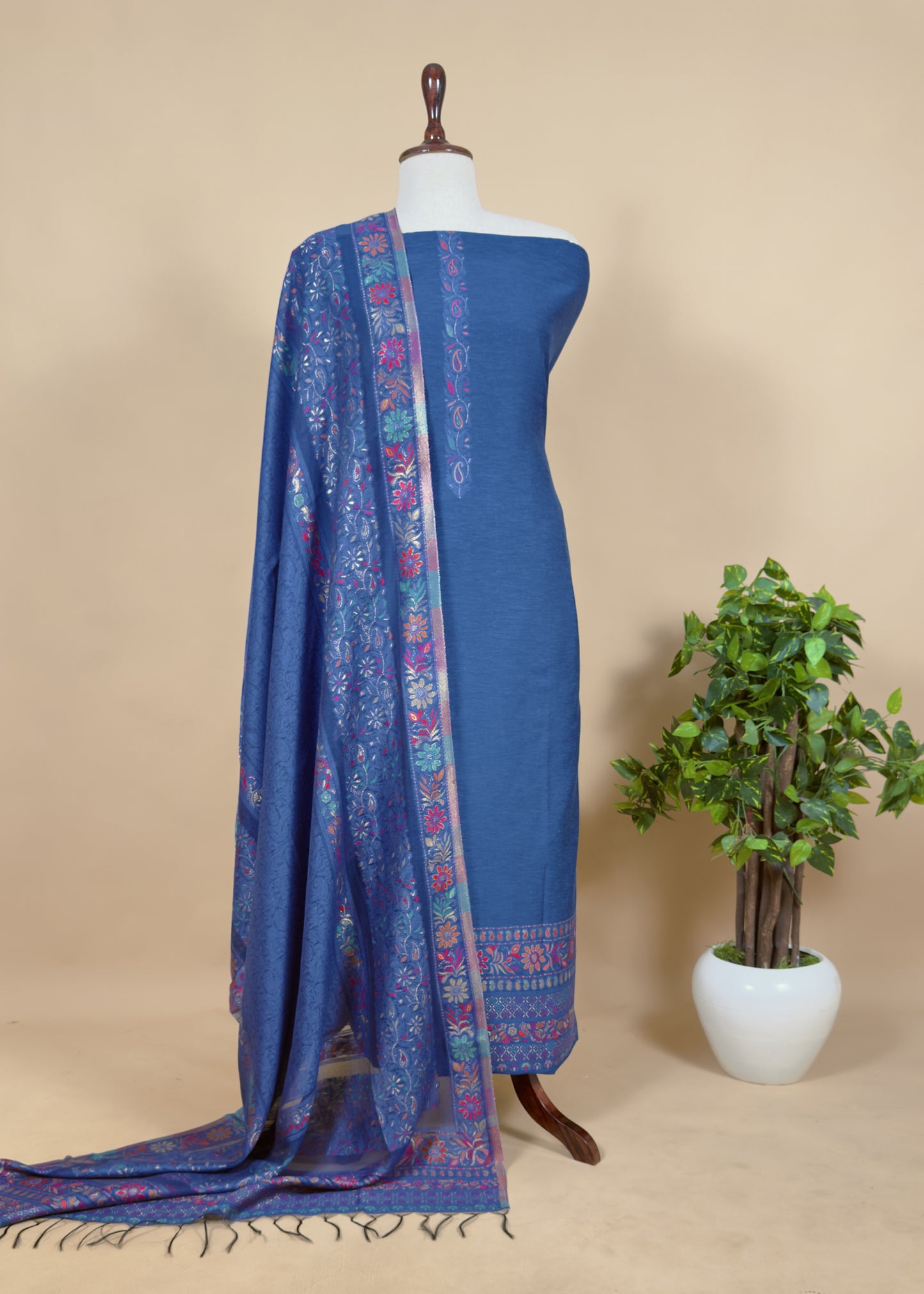 kani silk unstitched suit with dupatta

