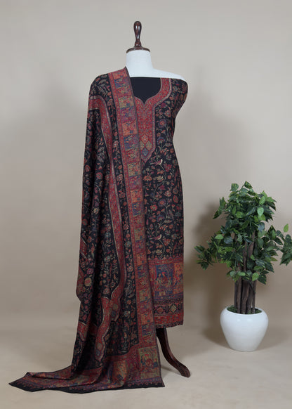 Black Pashmina Kani Silk Unstitched Suit with Dupatta