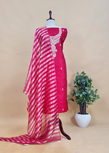 Maroon Pure Silk Kurta and Tissue Silk panel dupatta with Handwork