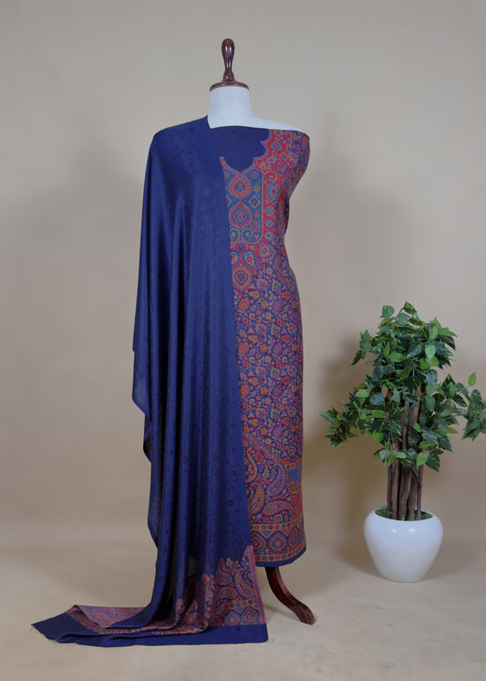 Blue Handloom Pashmina Suit With Kani Zari Weaving