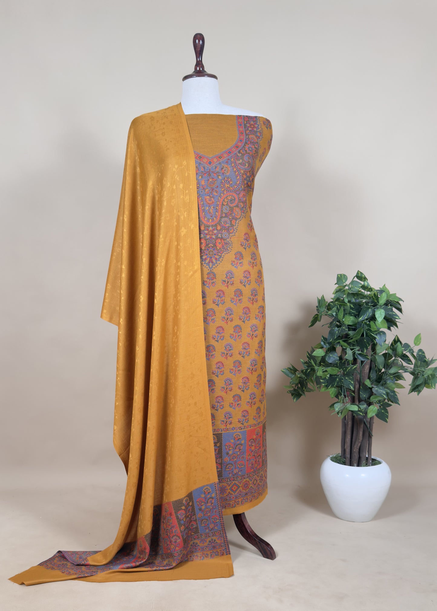 Handloom Pashmina Suit With Kani Zari Weaving