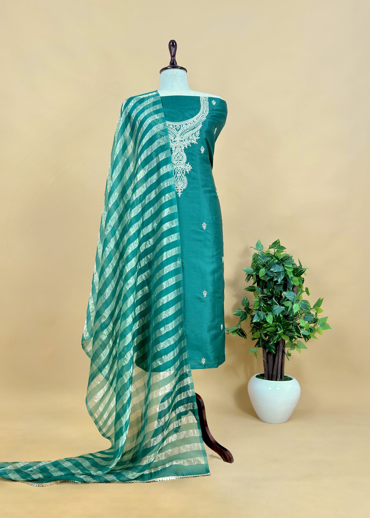 Blue Pure Silk Kurta and Tissue Silk panel dupatta with Handwork