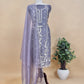 Purple Grey Glass Tissue Three-piece Wedding Suit Fabric With Hand Work