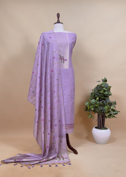 Yellow Jamdani Woven Unstitched Suit With Paithani Work