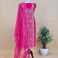 Hot Pink Glass Tissue Three-Piece Wedding Suit Fabric With Hand Work