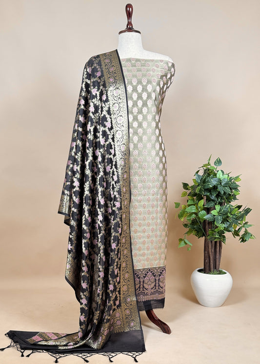 Black and Khaki Banarasi double shade unstitched dupatta-suit