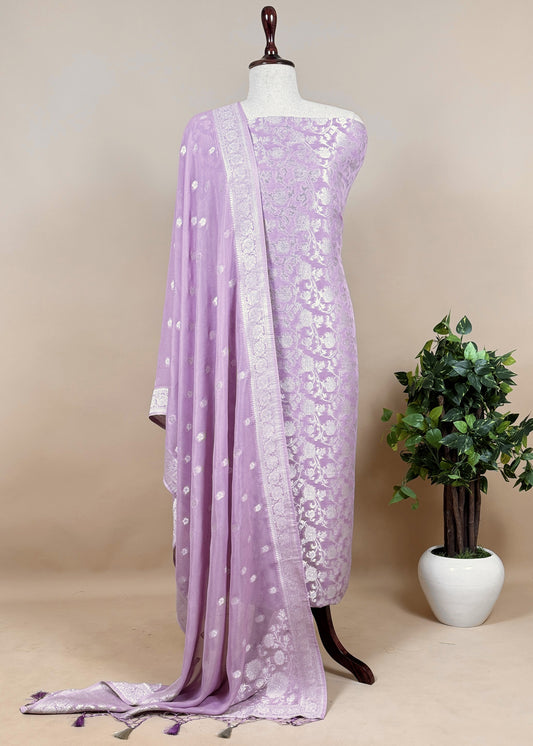 Lavender Rose Banarasi khaddi georgette unstitched Dupatta suit