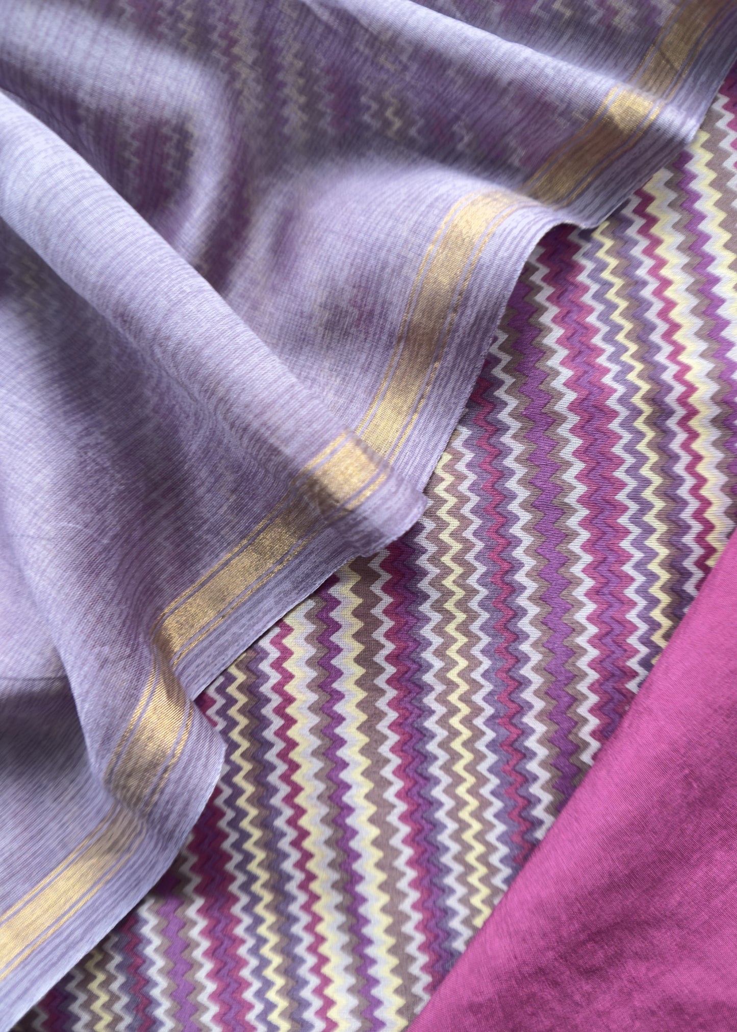 Purple Pure Maheshwari Silk Suit With Kantha Handwork
