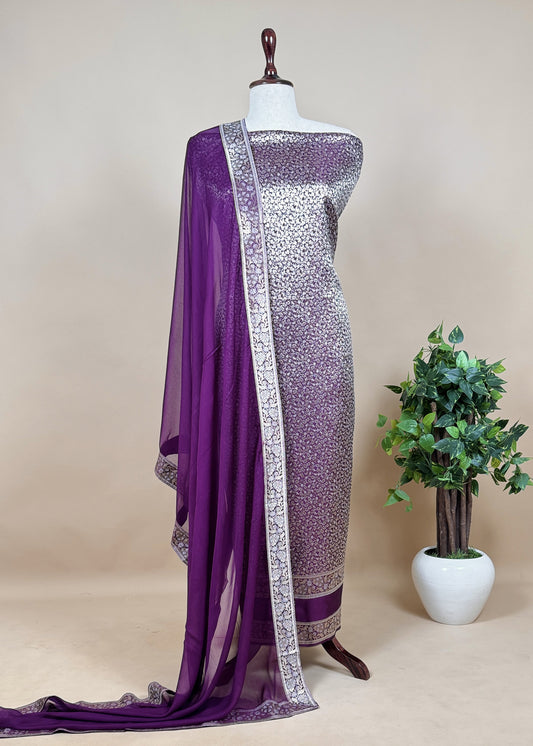 Brocade Kurta With  chiffon Dupatta