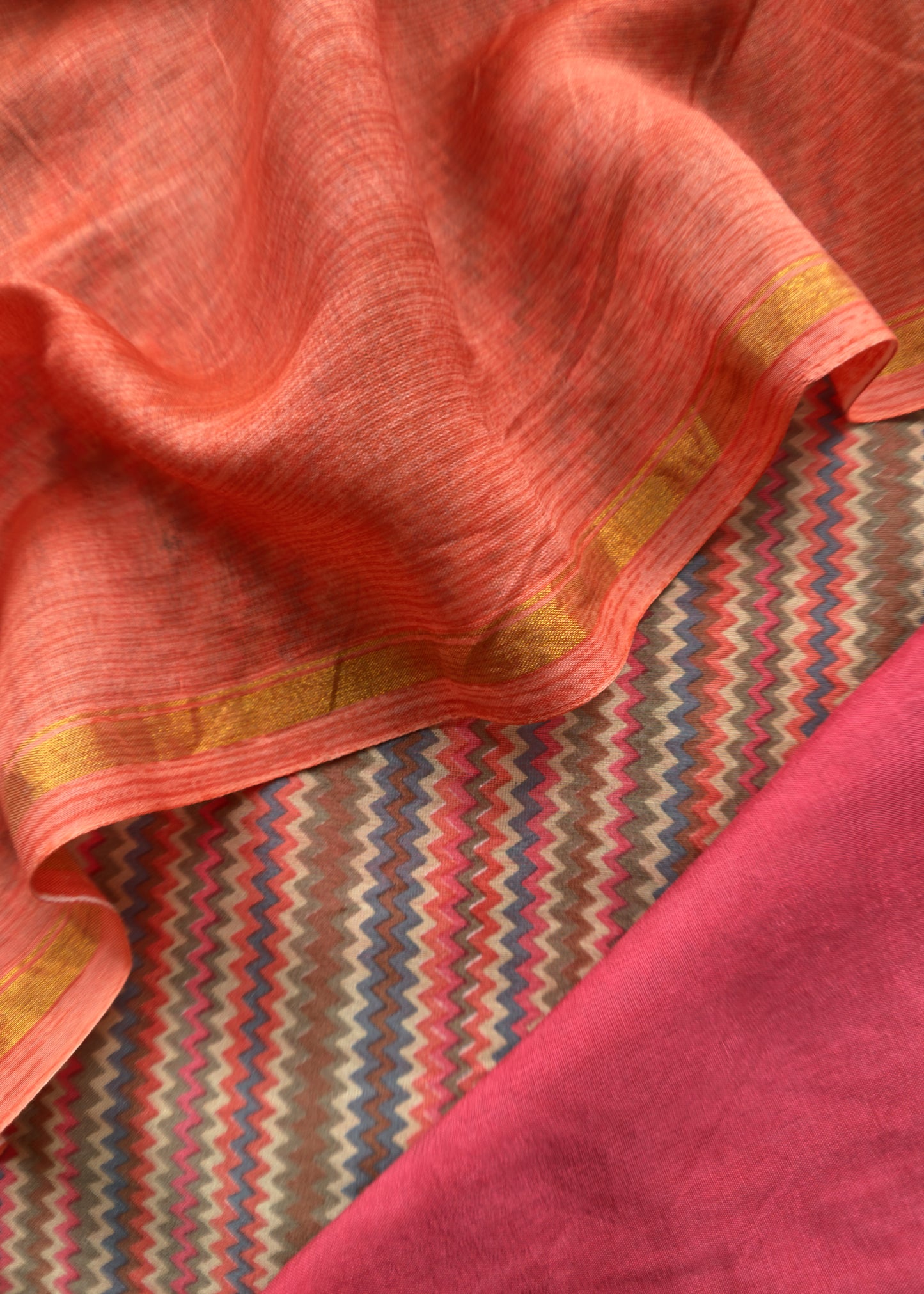 Indian Gajari Pure Maheshwari Silk Suit With Kantha Handwork