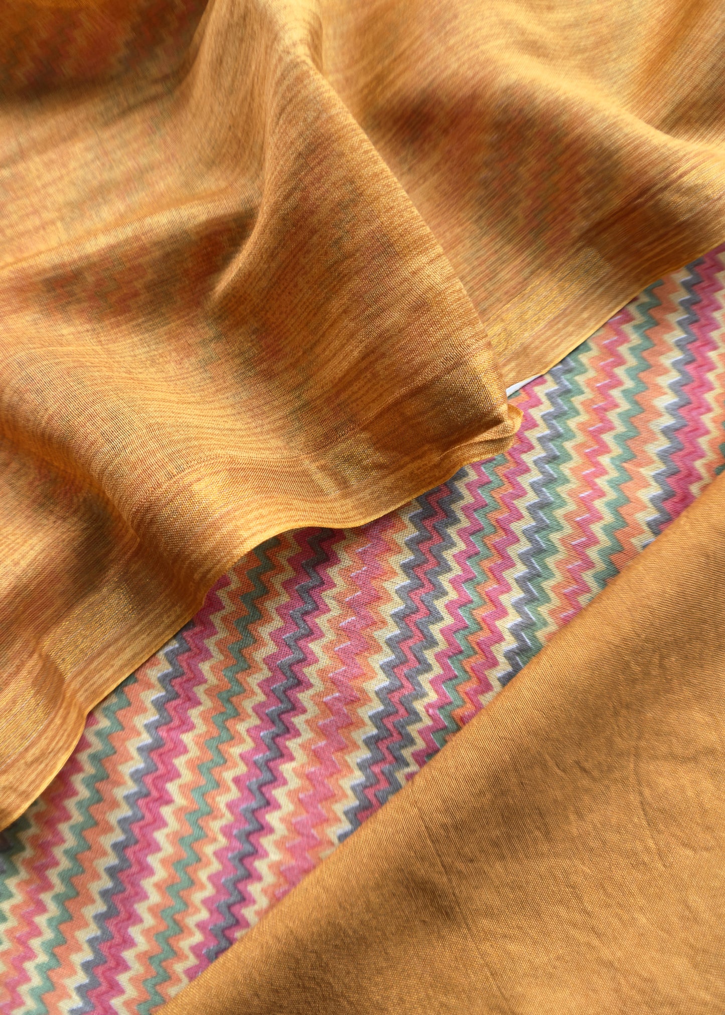 Mustard Pure Maheshwari Silk Suit with Kantha Handwork