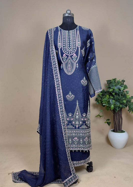 Blue Sapphire Bliss Premium Embroidered Organza Suit Sets