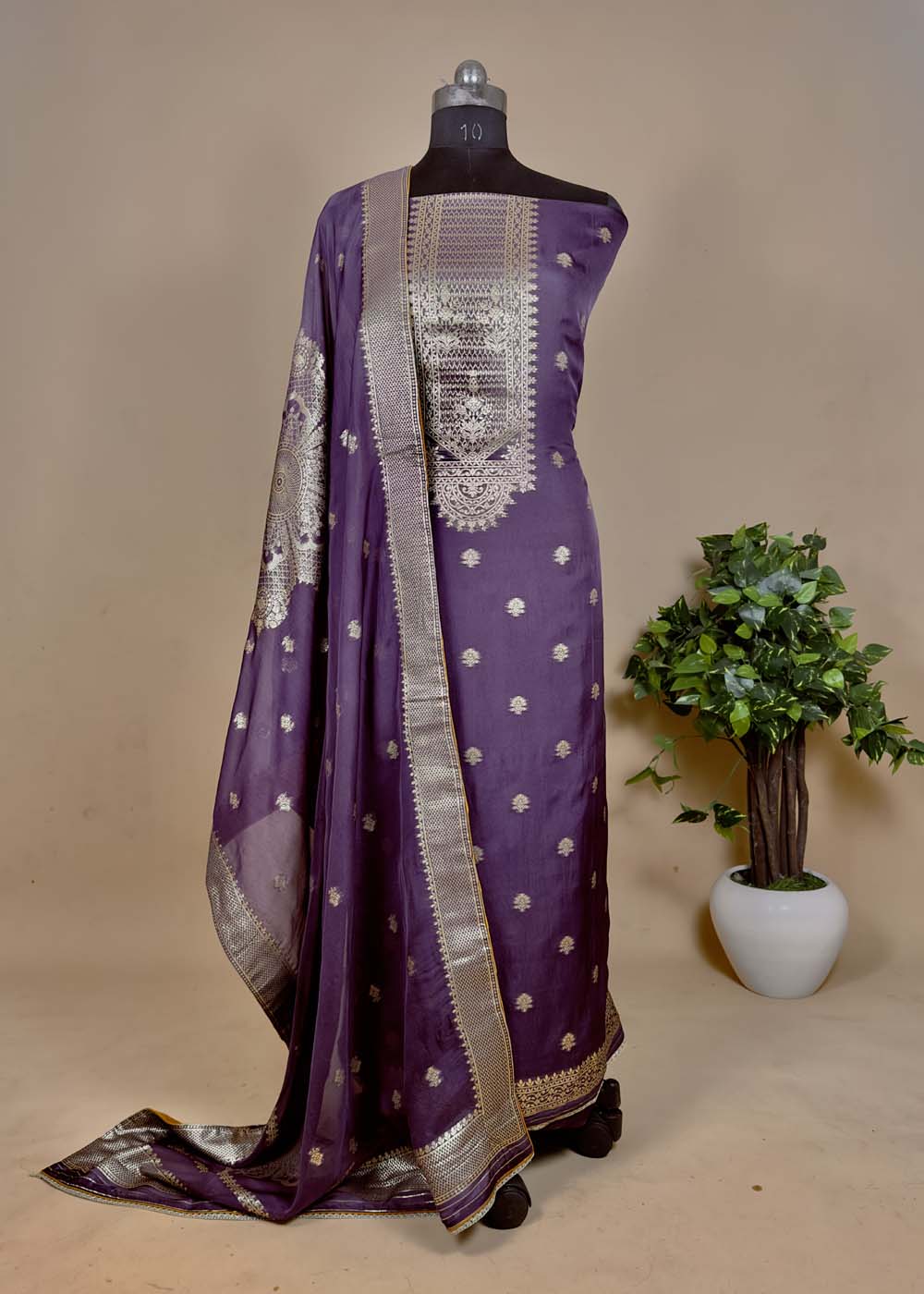 Metallic Purple Tissue Silk Suit