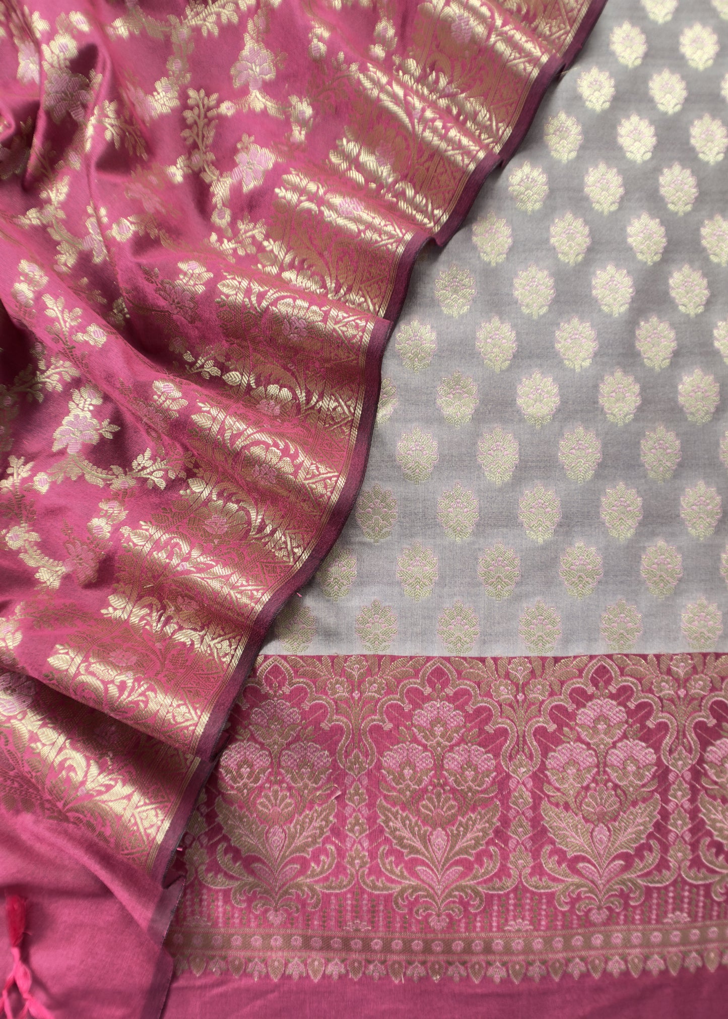 Pink Pearl Banarasi double shade unstitched dupatta-suit