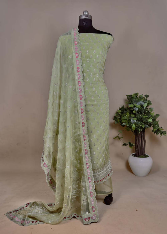 Green Wedding Wear Embroidered Organza Suit Set