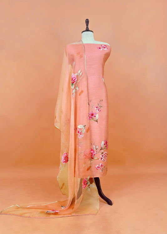pure mulmul suit with organza dupatta

