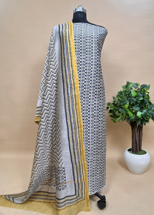 Black Designer Ekaya Banaras Suit With Yellow Contrast Dupatta