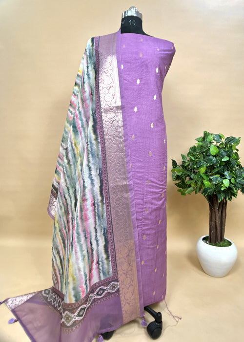 Purple Banarasi Suit With Zari Bootis Digital Print Dupatta