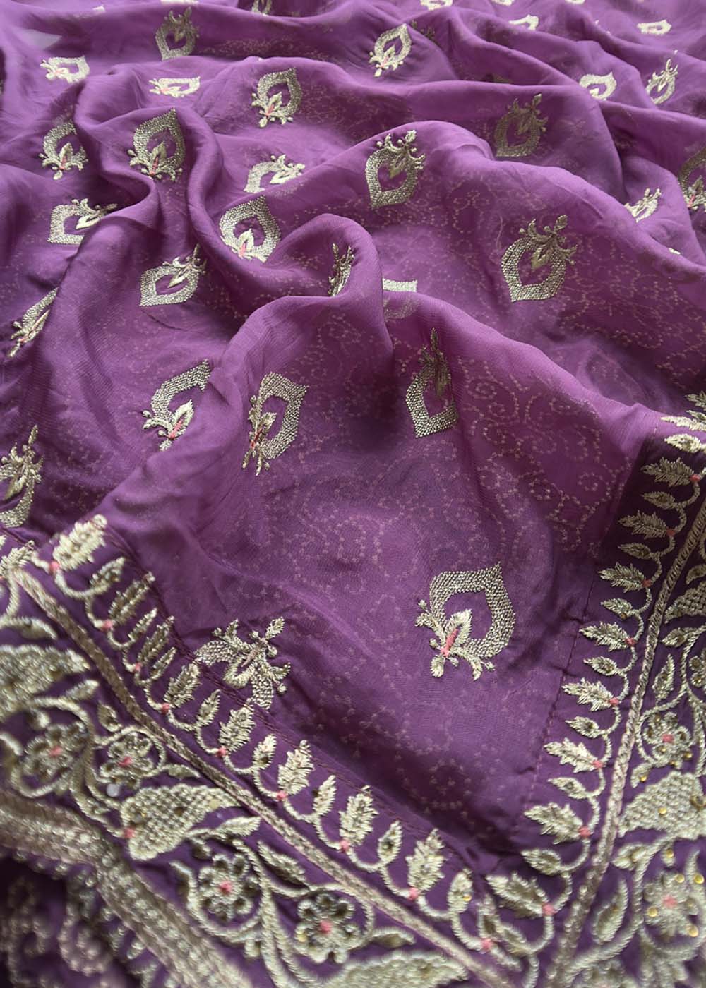 Purple Premium Embroidered Organza Satin Suit Sets