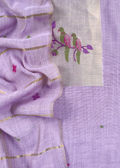 Purple Jamdani Woven Unstitched Suit With Paithani Work