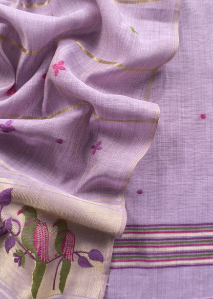 Purple Jamdani Woven Unstitched Suit With Paithani Work