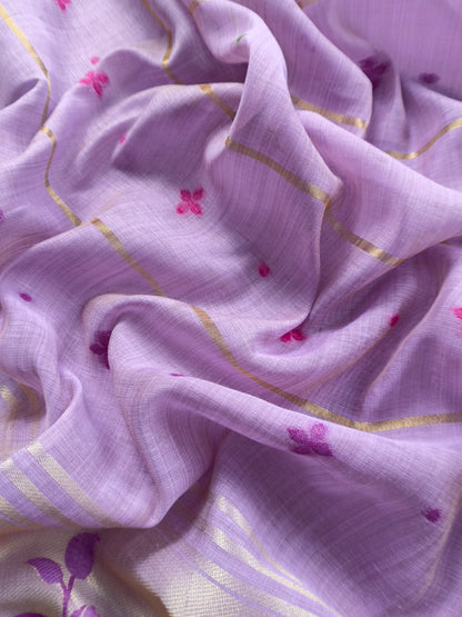 Purple Jamdani Woven Unstitched Suit With Paithani Work