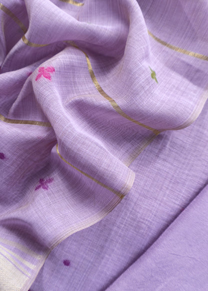 Purple Jamdani Woven Unstitched Suit With Paithani Work