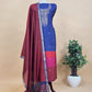 Blue And Maroon Handloom Unstitched Silk Suit With Kadwa Weaving