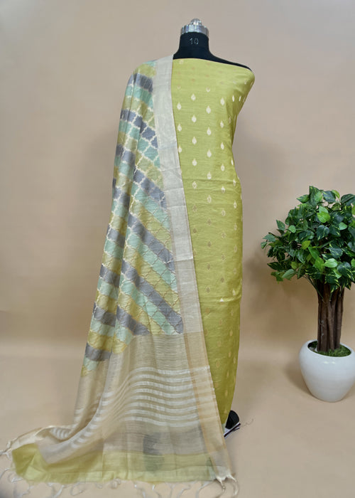 Green Handwoven Banarasi Chanderi Suit With Zari Weaving