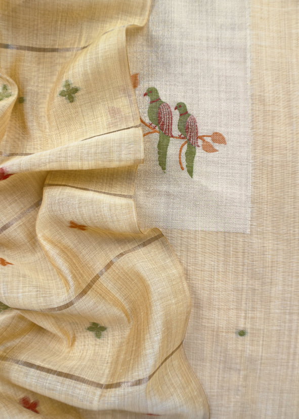 Yellow Jamdani Woven Unstitched Suit With Paithani Work