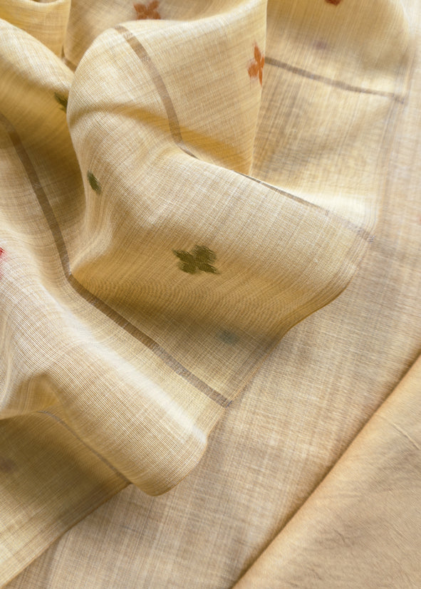 Yellow Jamdani Woven Unstitched Suit With Paithani Work