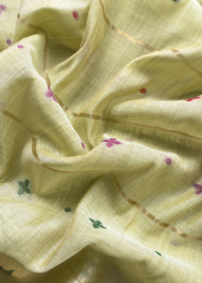 Green Jamdani Woven Unstitched Suit With Paithani Work