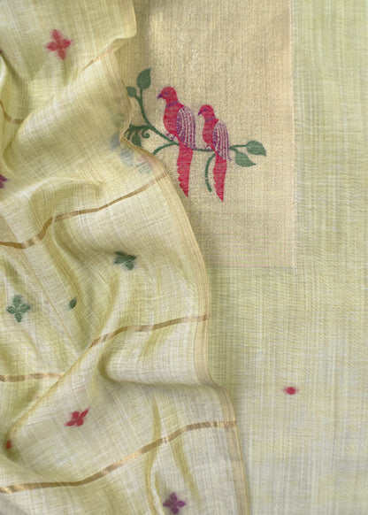 Green Jamdani Woven Unstitched Suit With Paithani Work