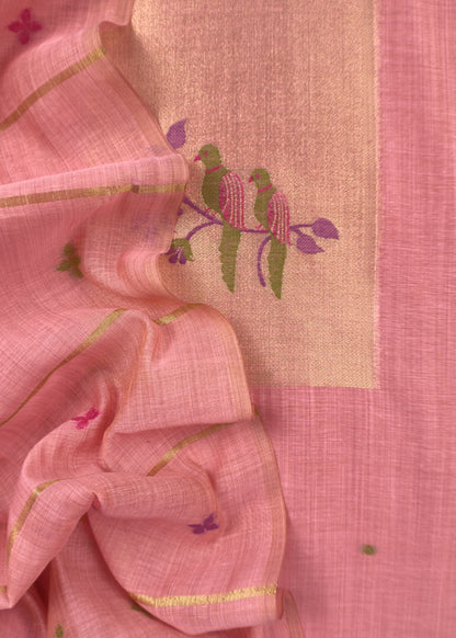 Pink Jamdani Woven Unstitched Suit With Paithani Work
